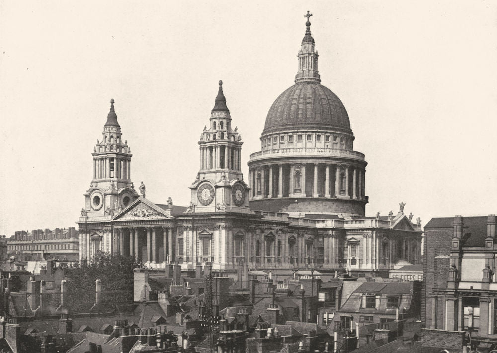 LONDON. St Paul's Cathedral- Exterior View 1896 old antique print picture